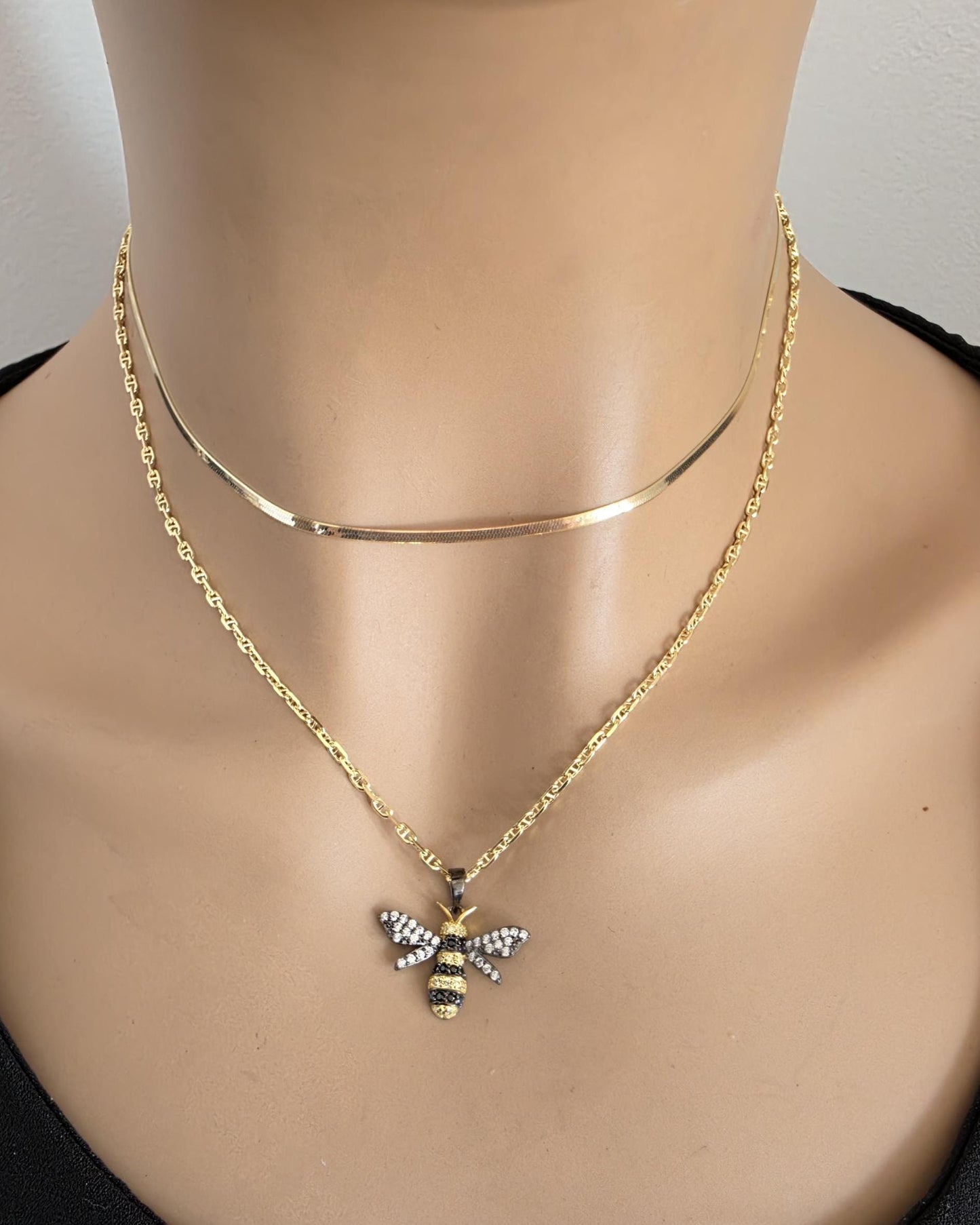 Gold Vermeil over Sterling Silver Layered Necklace Set with Bumble Bee - Cute Summer Garden Jewelry