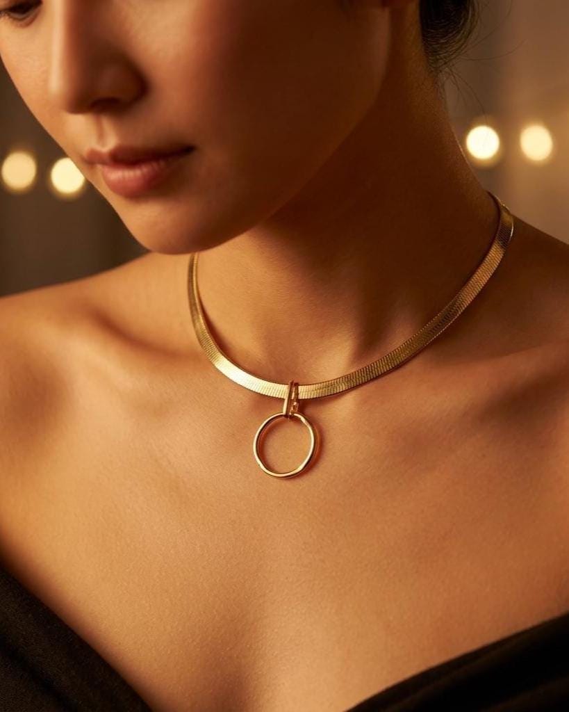 Reversible Sterling Silver & Gold Vermeil Omega Collar Necklace – 6mm Dual-Tone O-Ring Day Collar