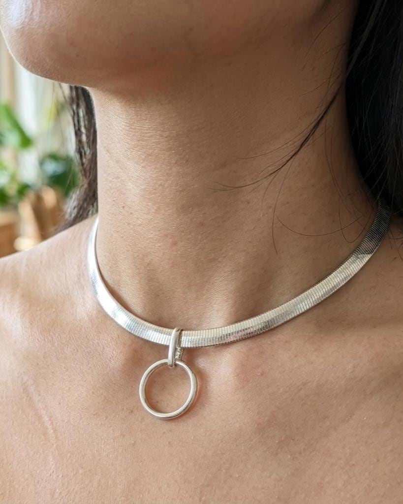 Reversible Sterling Silver & Gold Vermeil Omega Collar Necklace – 6mm Dual-Tone O-Ring Day Collar