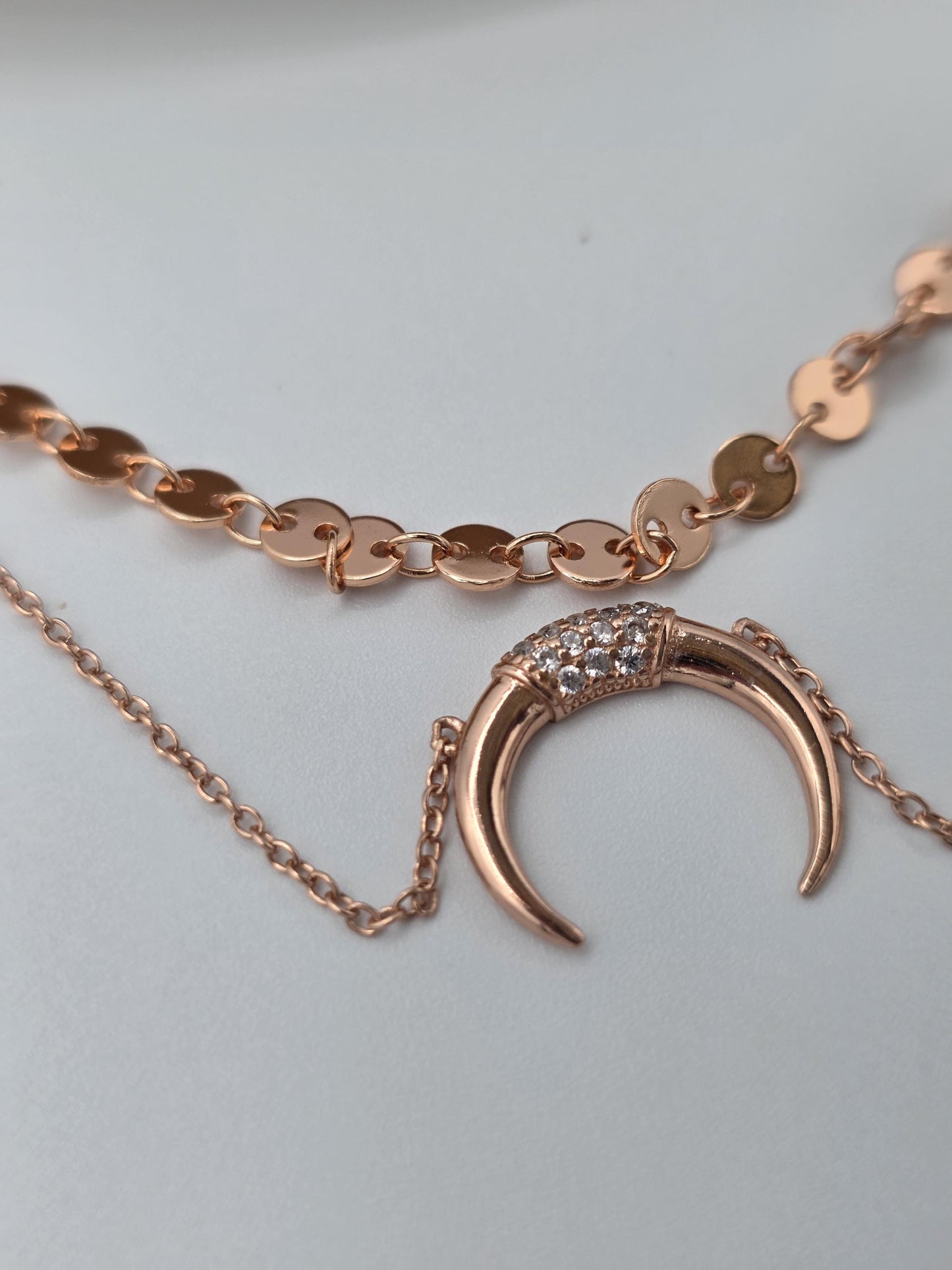 Rose Gold Vermeil Sterling Silver Crescent Horn Moon Layered Choker Necklace - Celestial Fine Jewelry