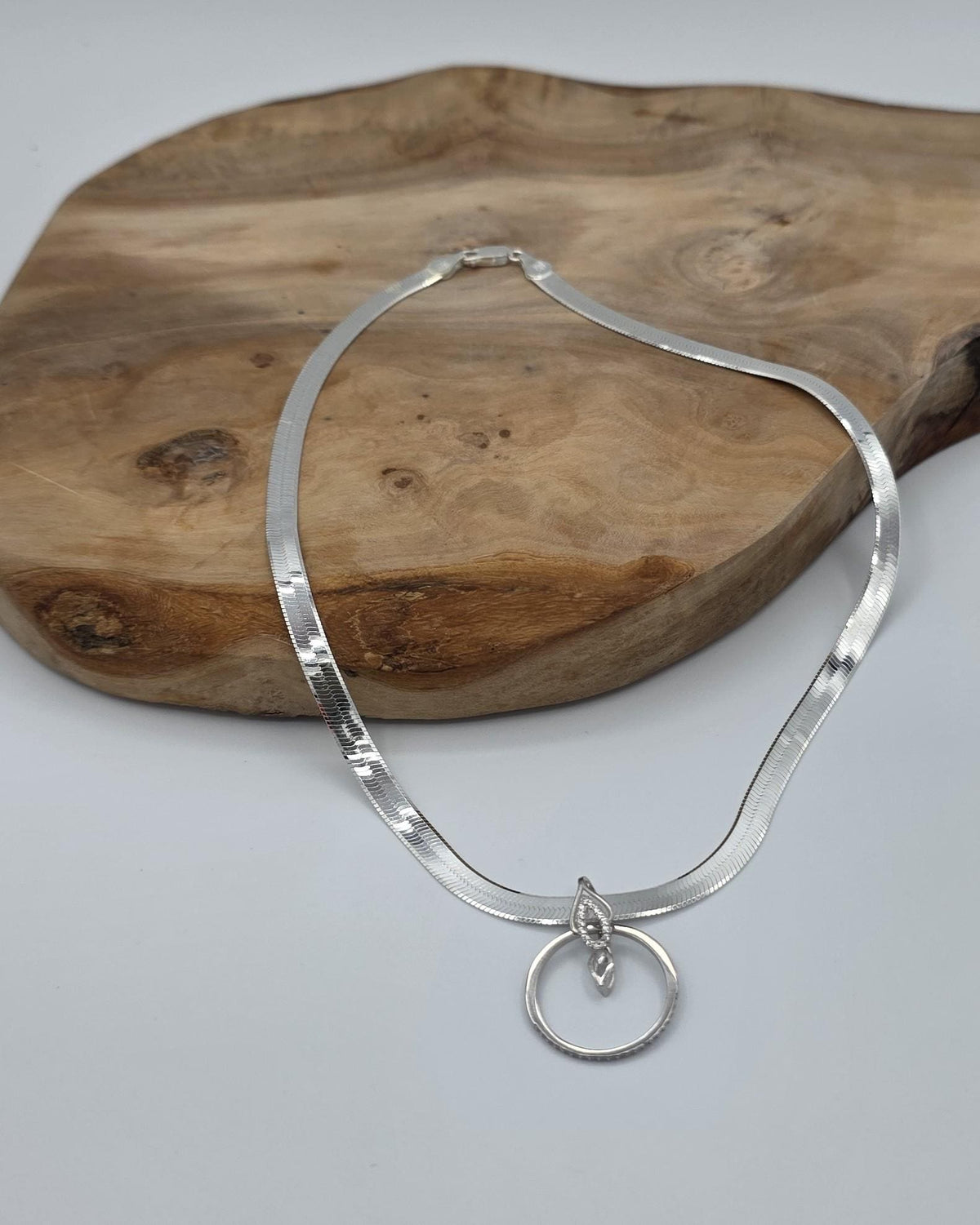 925 Sterling Silver Eternity Pendant Collar Neckace, 5.5mm Herringbone Chain, Romantic Devotion Jewelry