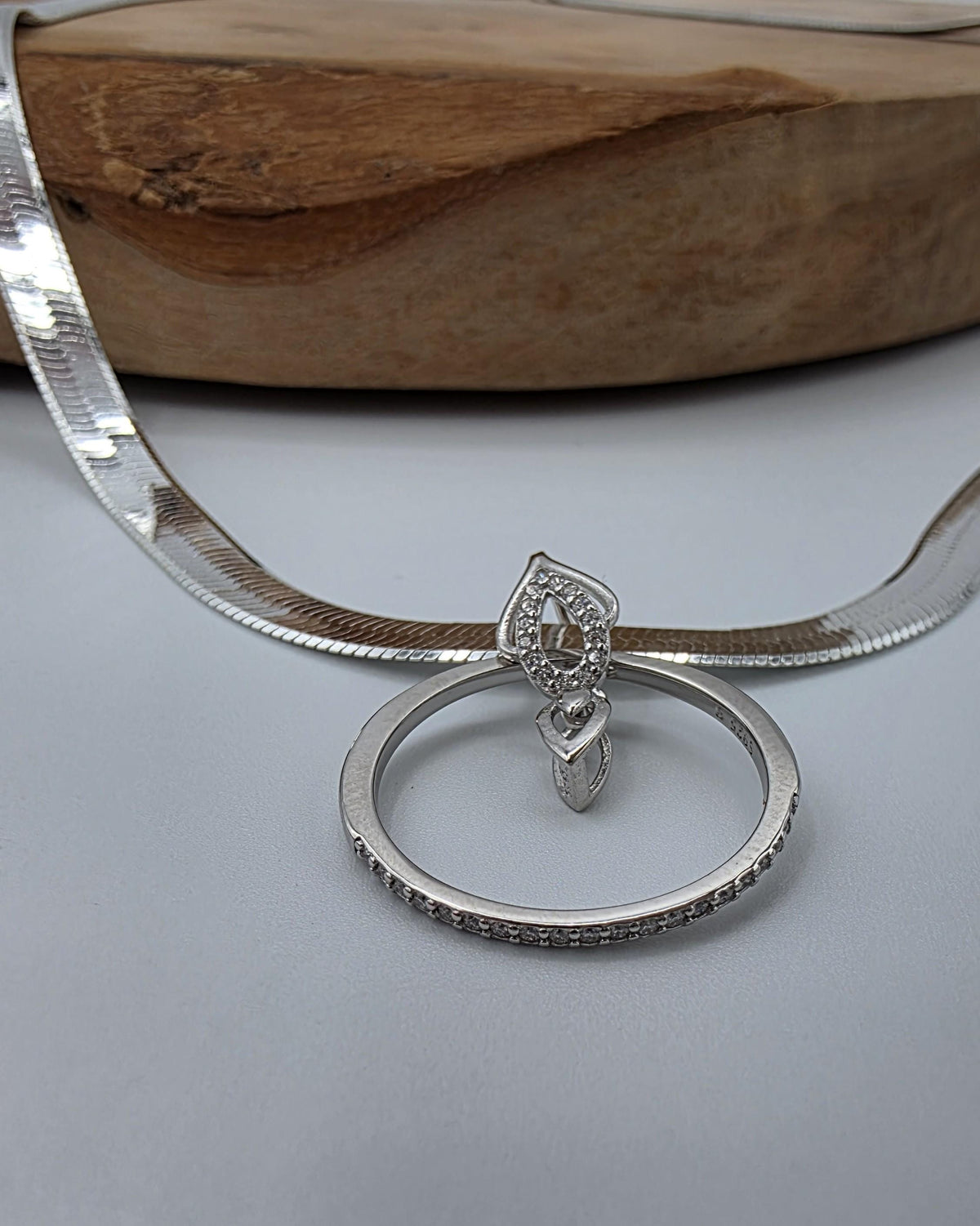 925 Sterling Silver Eternity Pendant Collar Neckace, 5.5mm Herringbone Chain, Romantic Devotion Jewelry