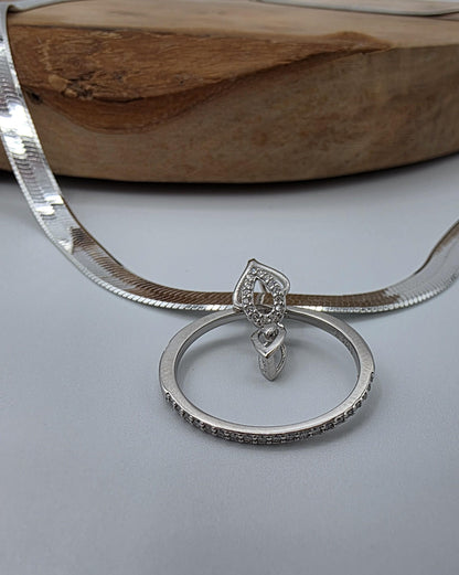 925 Sterling Silver Eternity Pendant Collar Neckace, 5.5mm Herringbone Chain, Romantic Devotion Jewelry