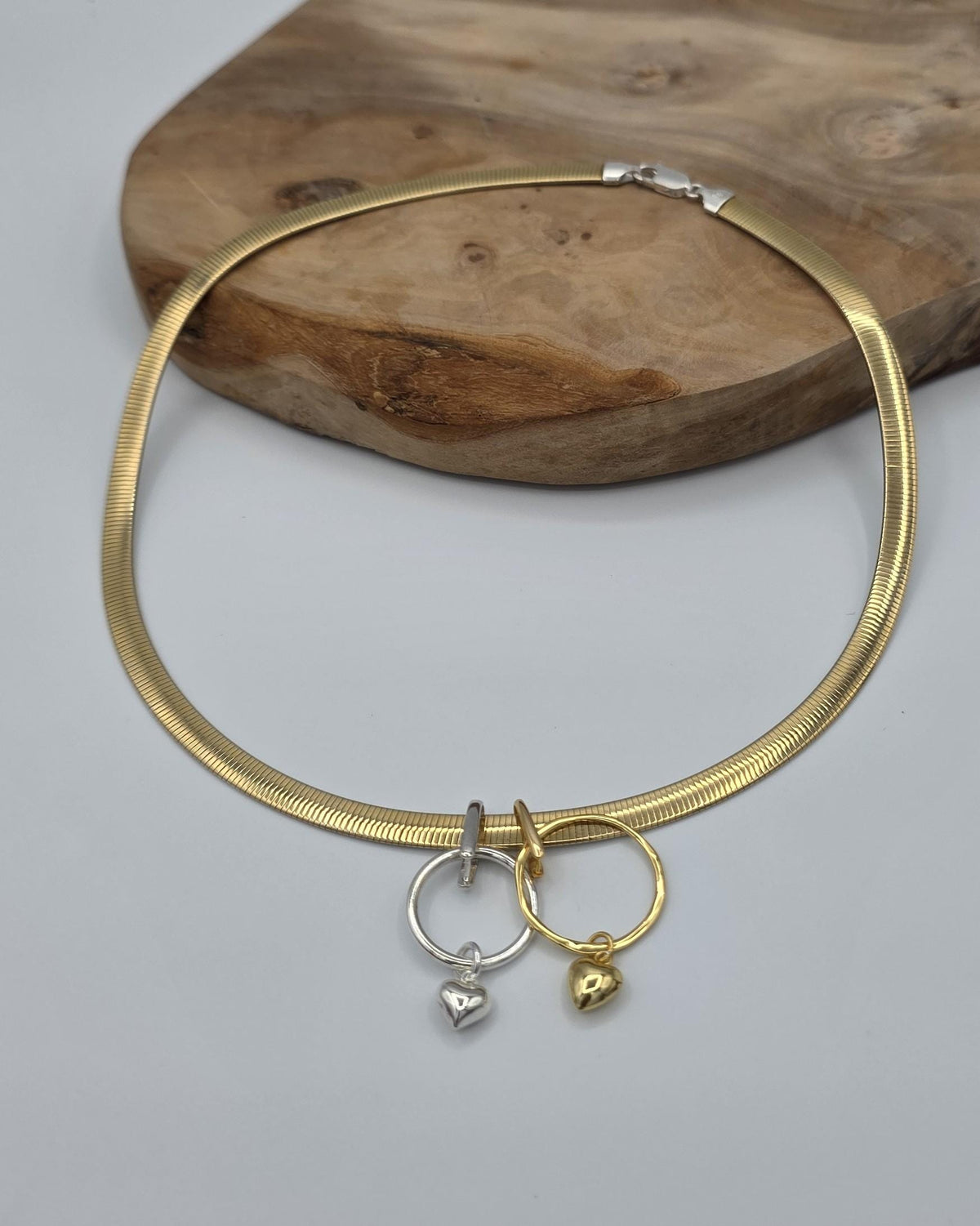 Reversible Gold Vermeil & Sterling Silver Omega Collar Necklace – 6mm Dual-Tone O-Ring Day Collar