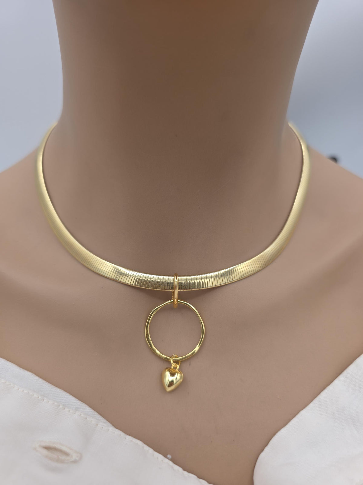 Reversible Gold Vermeil & Sterling Silver Omega Collar Necklace – 6mm Dual-Tone O-Ring Day Collar