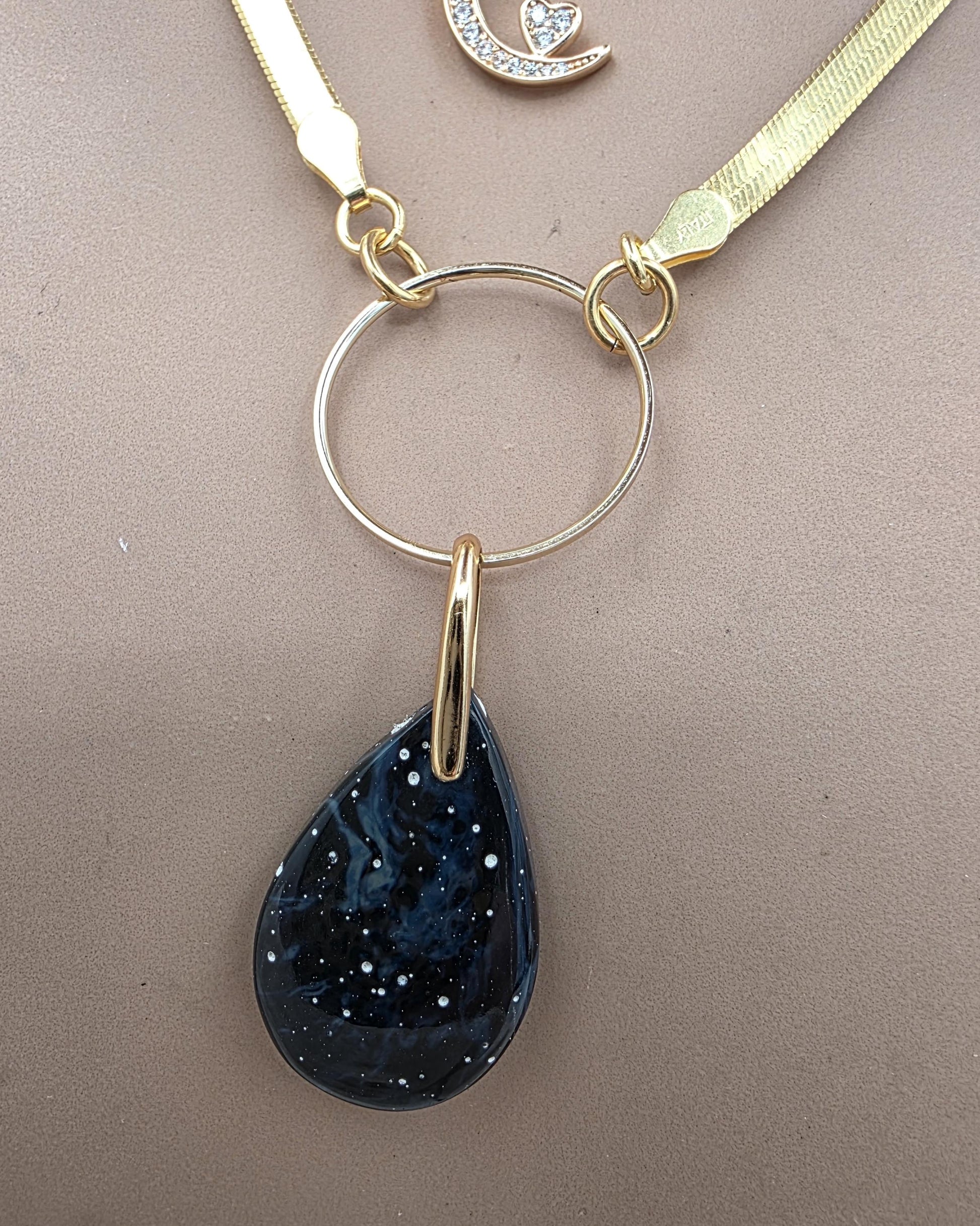 Leland Blue Celestial Starry Night Layered Necklace Set – 14K Gold Vermeil Crescent Moon & Great Lakes Glass