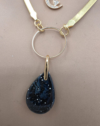 Leland Blue Celestial Starry Night Layered Necklace Set – 14K Gold Vermeil Crescent Moon & Great Lakes Glass