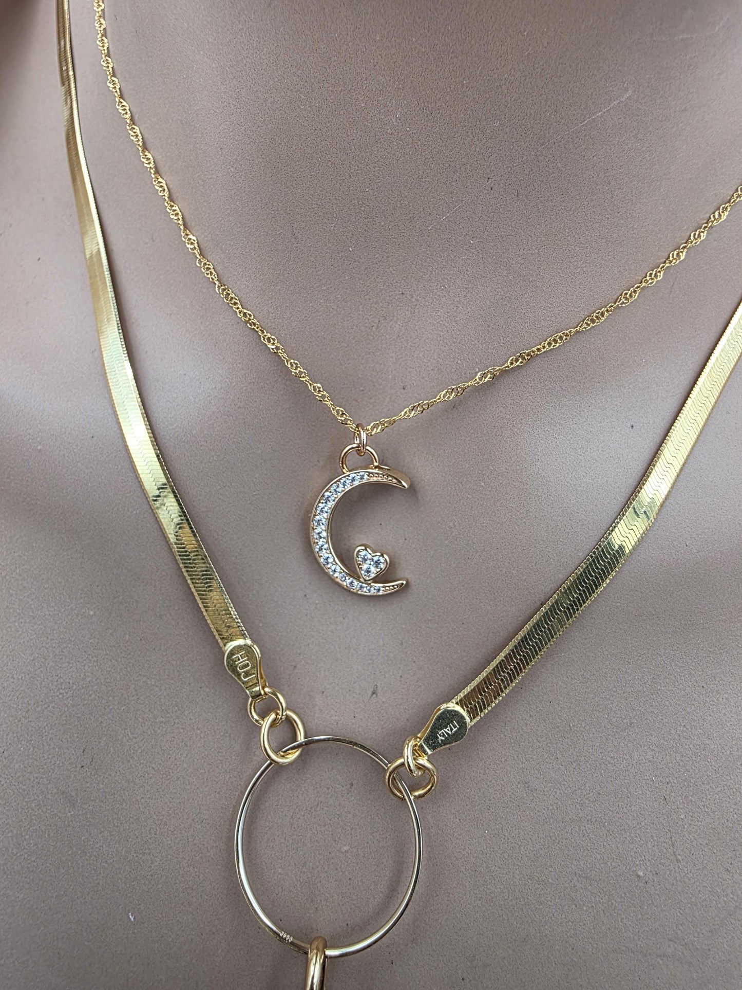 Leland Blue Celestial Starry Night Layered Necklace Set – 14K Gold Vermeil Crescent Moon & Great Lakes Glass