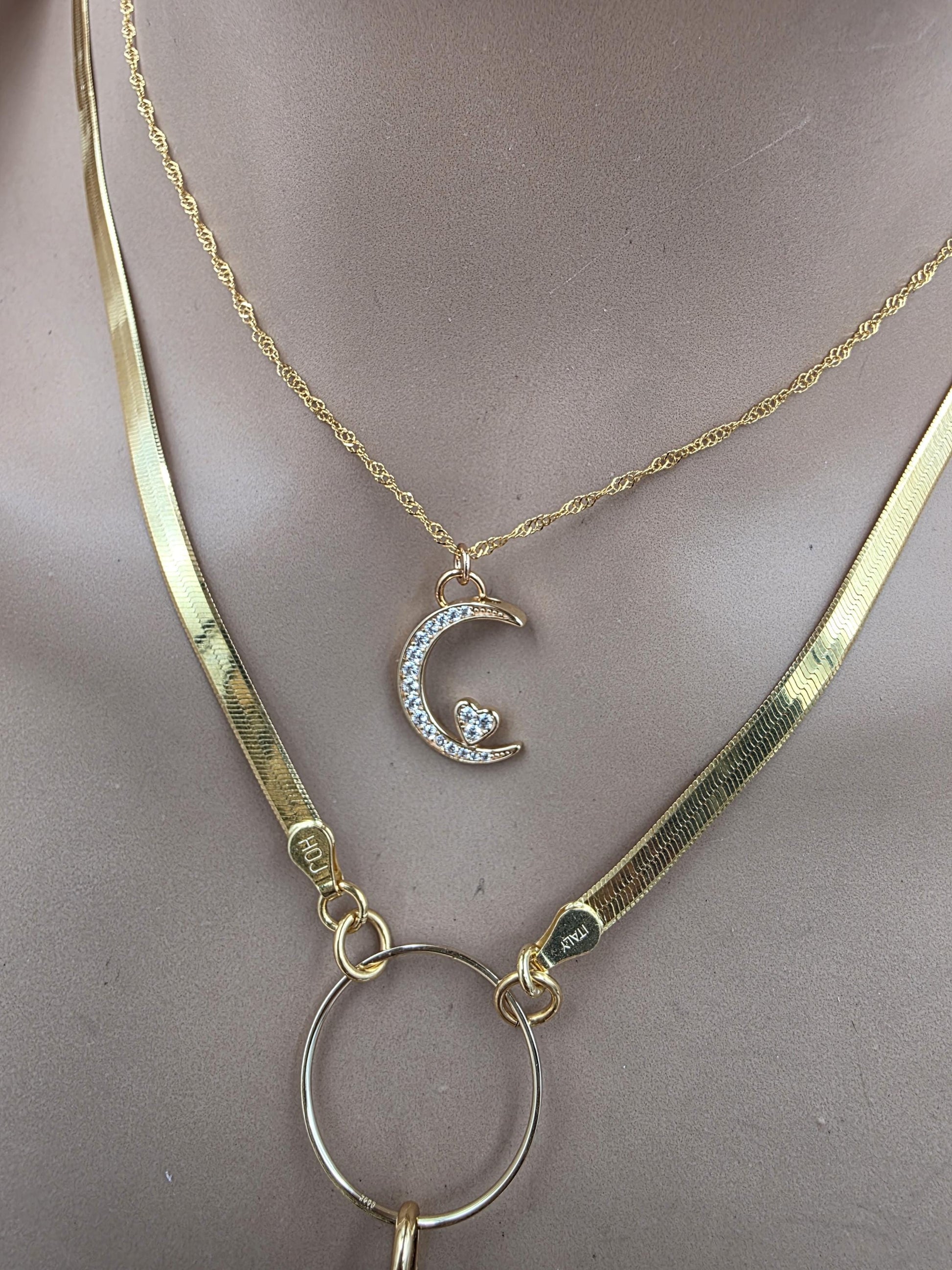 Leland Blue Celestial Starry Night Layered Necklace Set – 14K Gold Vermeil Crescent Moon & Great Lakes Glass