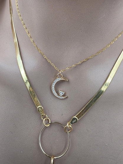 Leland Blue Celestial Starry Night Layered Necklace Set – 14K Gold Vermeil Crescent Moon & Great Lakes Glass