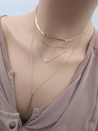Gold Vermeil Layered Necklace Set, 3 Piece Gold Necklace Stack, Long Pendant Necklace, Crystal Necklace, Herringbone Choker