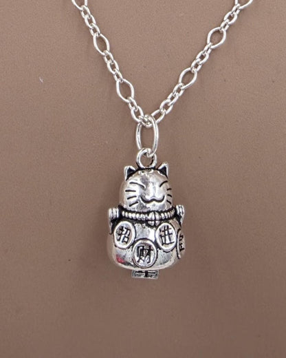 Sterling Silver Layered Necklace – Infinity & Maneki-neko Lucky Cat – 3 Piece Set