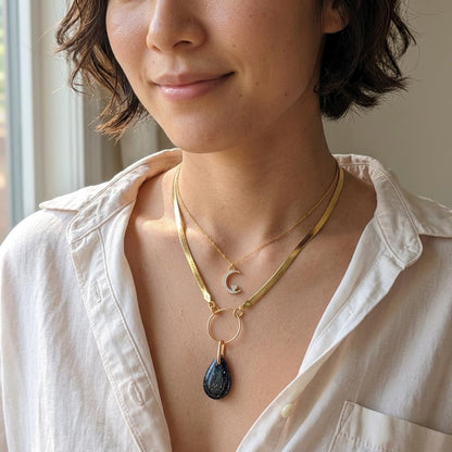 Leland Blue Celestial Starry Night Layered Necklace Set – 14K Gold Vermeil Crescent Moon & Great Lakes Glass