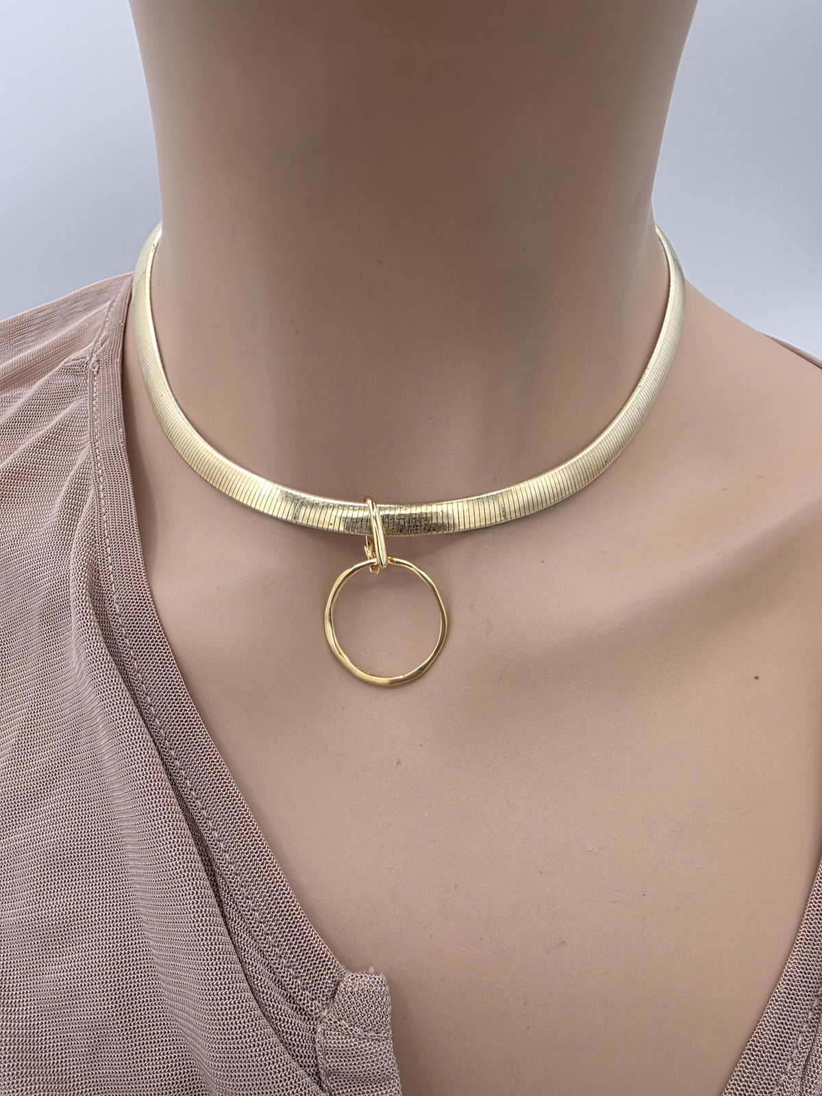 Reversible Sterling Silver & Gold Vermeil Omega Collar Necklace – 6mm Dual-Tone O-Ring Day Collar
