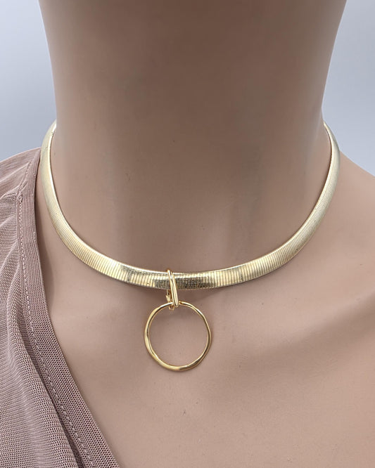Reversible Sterling Silver & Gold Vermeil Omega Collar Necklace – 6mm Dual-Tone O-Ring Day Collar