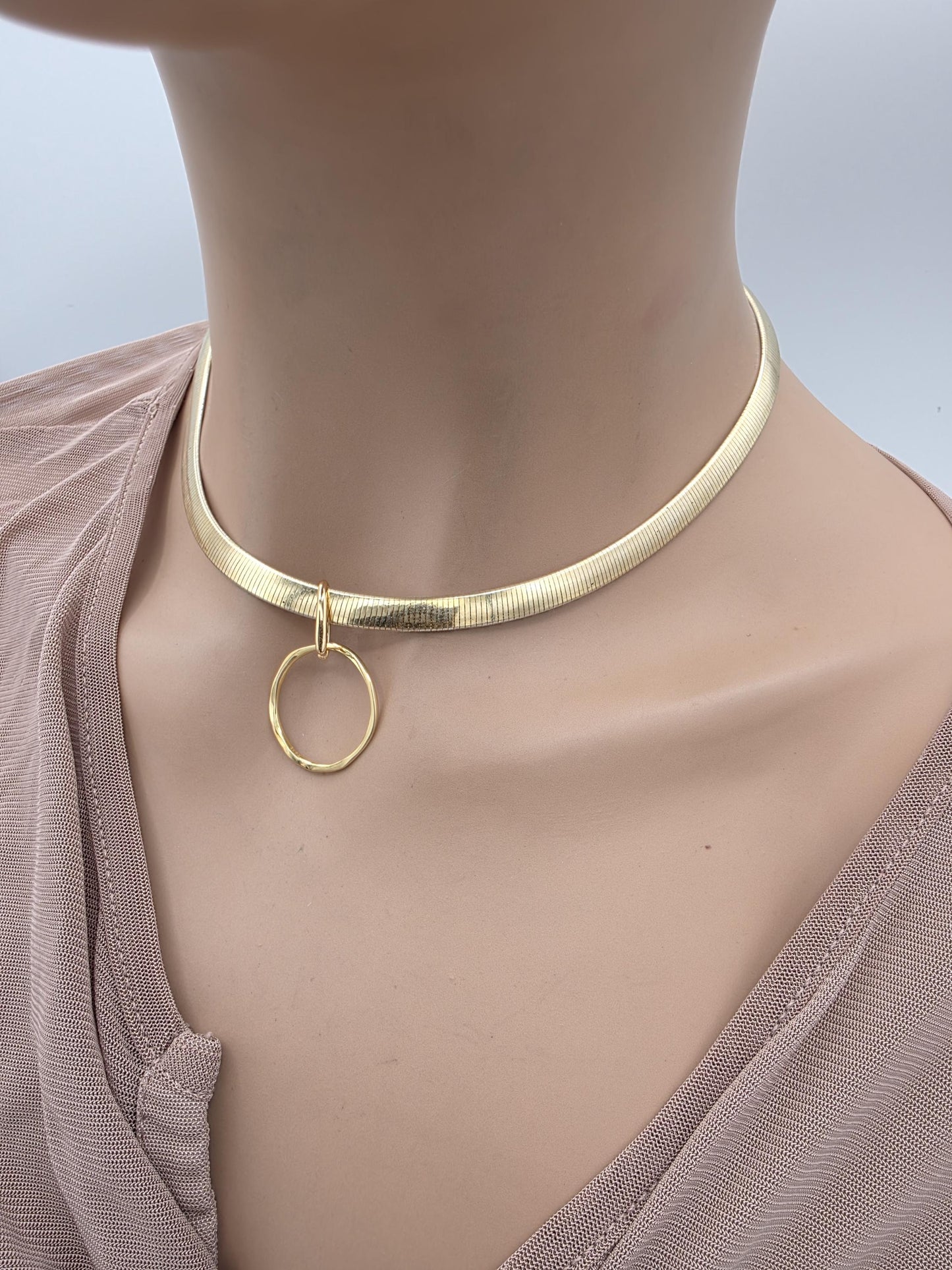 Reversible Sterling Silver & Gold Vermeil Omega Collar Necklace – 6mm Dual-Tone O-Ring Day Collar