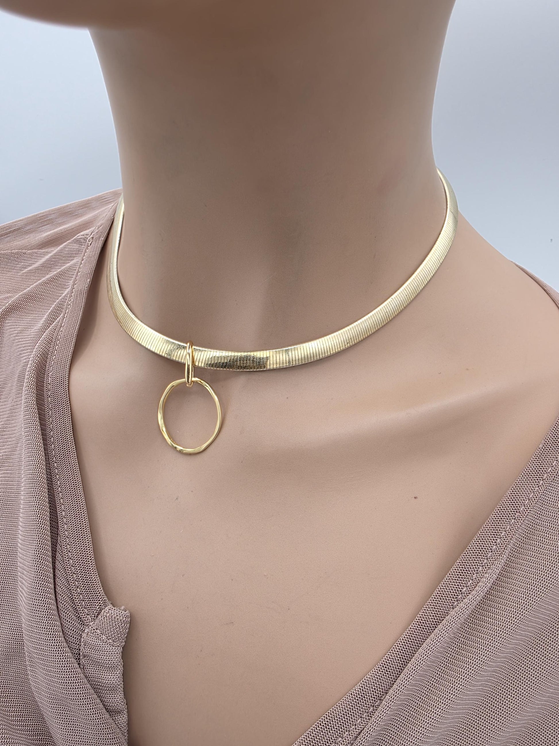 Reversible Sterling Silver & Gold Vermeil Omega Collar Necklace – 6mm Dual-Tone O-Ring Day Collar