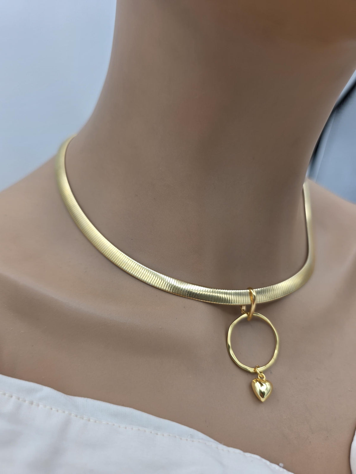 Reversible Gold Vermeil & Sterling Silver Omega Collar Necklace – 6mm Dual-Tone O-Ring Day Collar