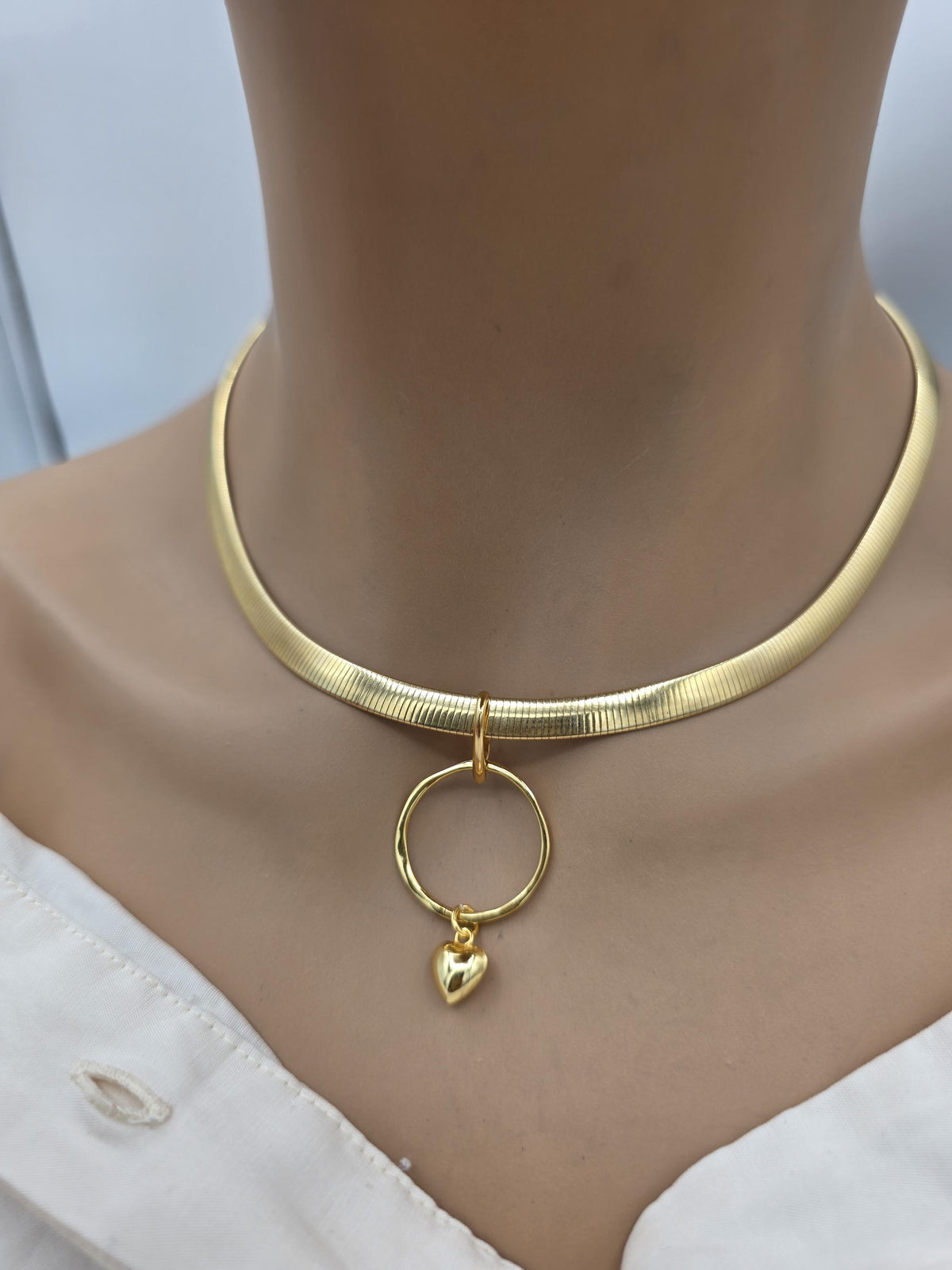 Reversible Gold Vermeil & Sterling Silver Omega Collar Necklace – 6mm Dual-Tone O-Ring Day Collar
