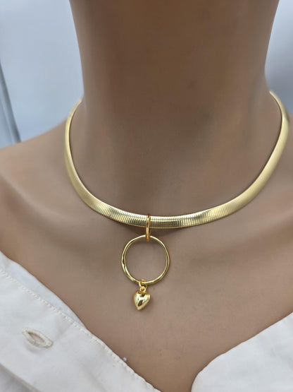 Reversible Gold Vermeil & Sterling Silver Omega Collar Necklace – 6mm Dual-Tone O-Ring Day Collar