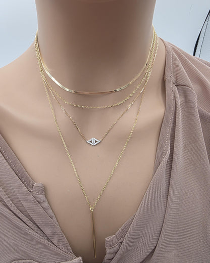 Gold Vermeil Layered Necklace Set, 3 Piece Gold Necklace Stack, Long Pendant Necklace, Crystal Necklace, Herringbone Choker