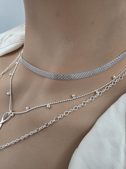 Sterling Silver Layered Necklace – Infinity & Maneki-neko Lucky Cat – 3 Piece Set