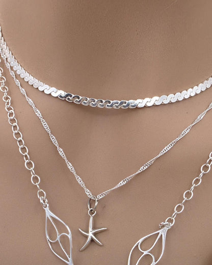 Sterling Silver Hemimorphite Layered Ocean Necklace Set | Serpentine Chain & Protective Gemstone Talisman Pendant