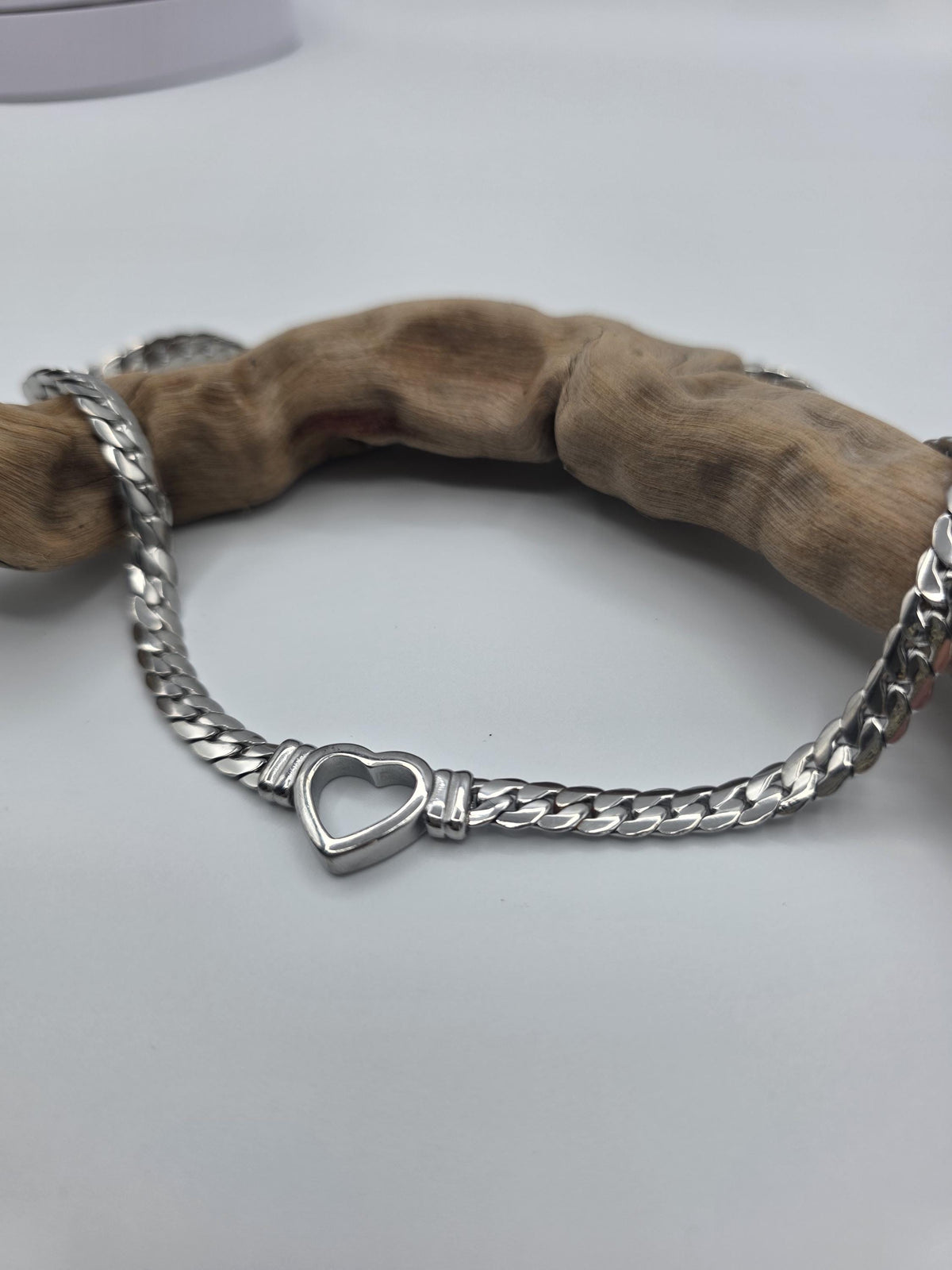 Steel Day Collar Heart Choker Thick Chain - Permanent Locking Clasp Options | Couples jewelry