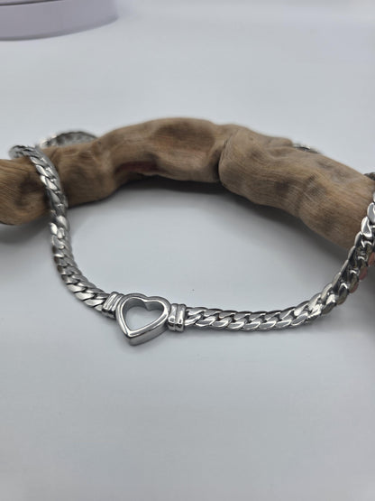 Steel Day Collar Heart Choker Thick Chain - Permanent Locking Clasp Options | Couples jewelry