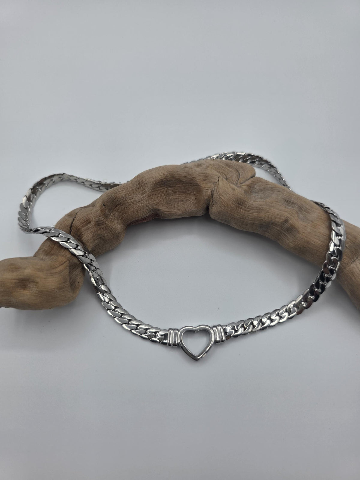 Steel Day Collar Heart Choker Thick Chain - Permanent Locking Clasp Options | Couples jewelry