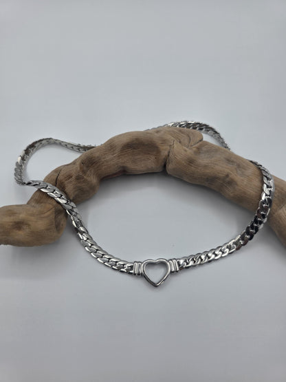 Steel Day Collar Heart Choker Thick Chain - Permanent Locking Clasp Options | Couples jewelry
