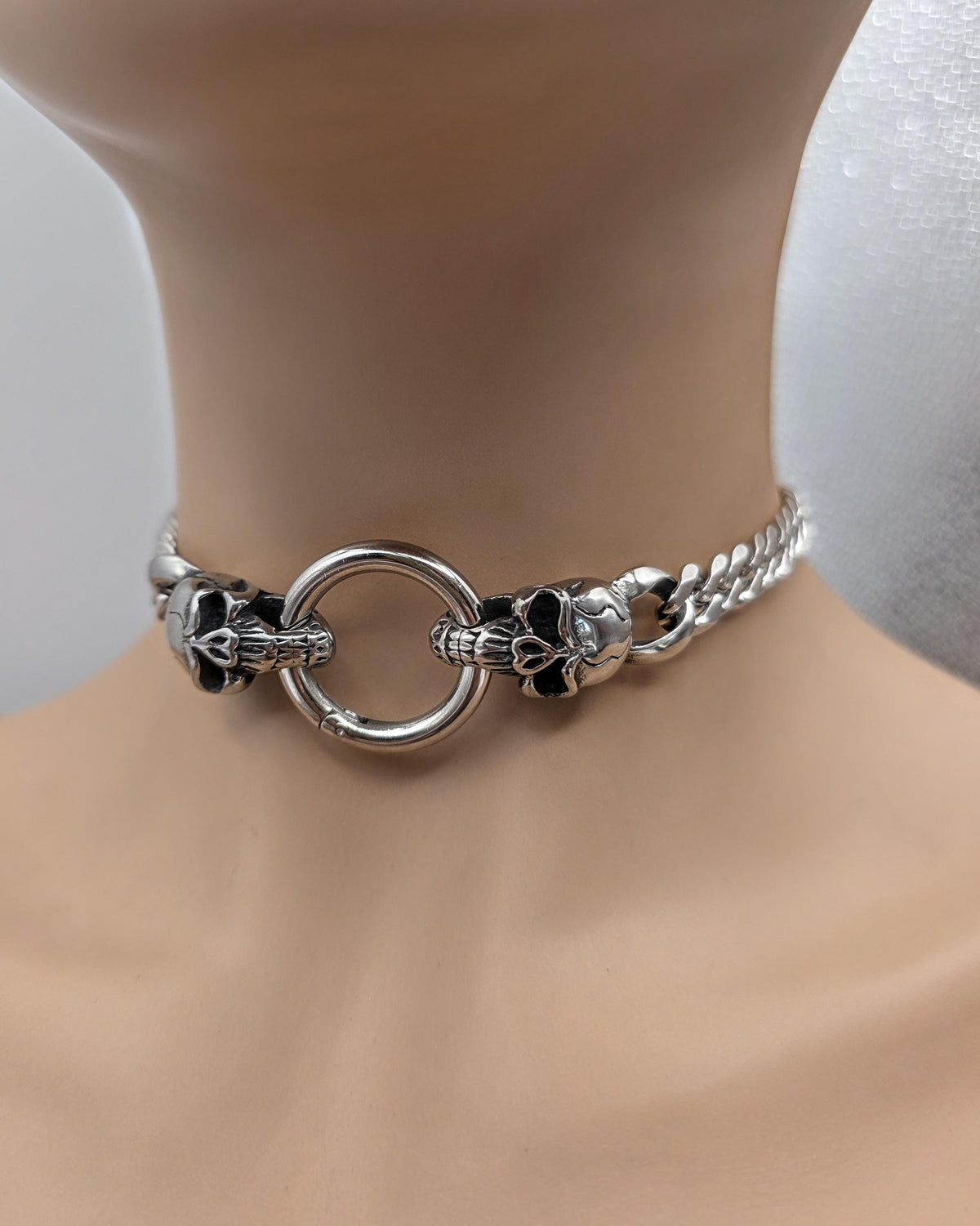 Steel Heavy Duty Skull Clasp Mens Chunky Chain Choker Necklace: Goth Punk Metal Viking Necklace