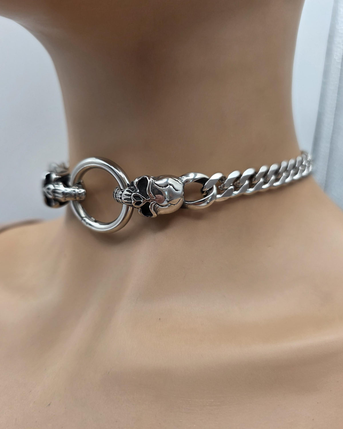 Steel Heavy Duty Skull Clasp Mens Chunky Chain Choker Necklace: Goth Punk Metal Viking Necklace