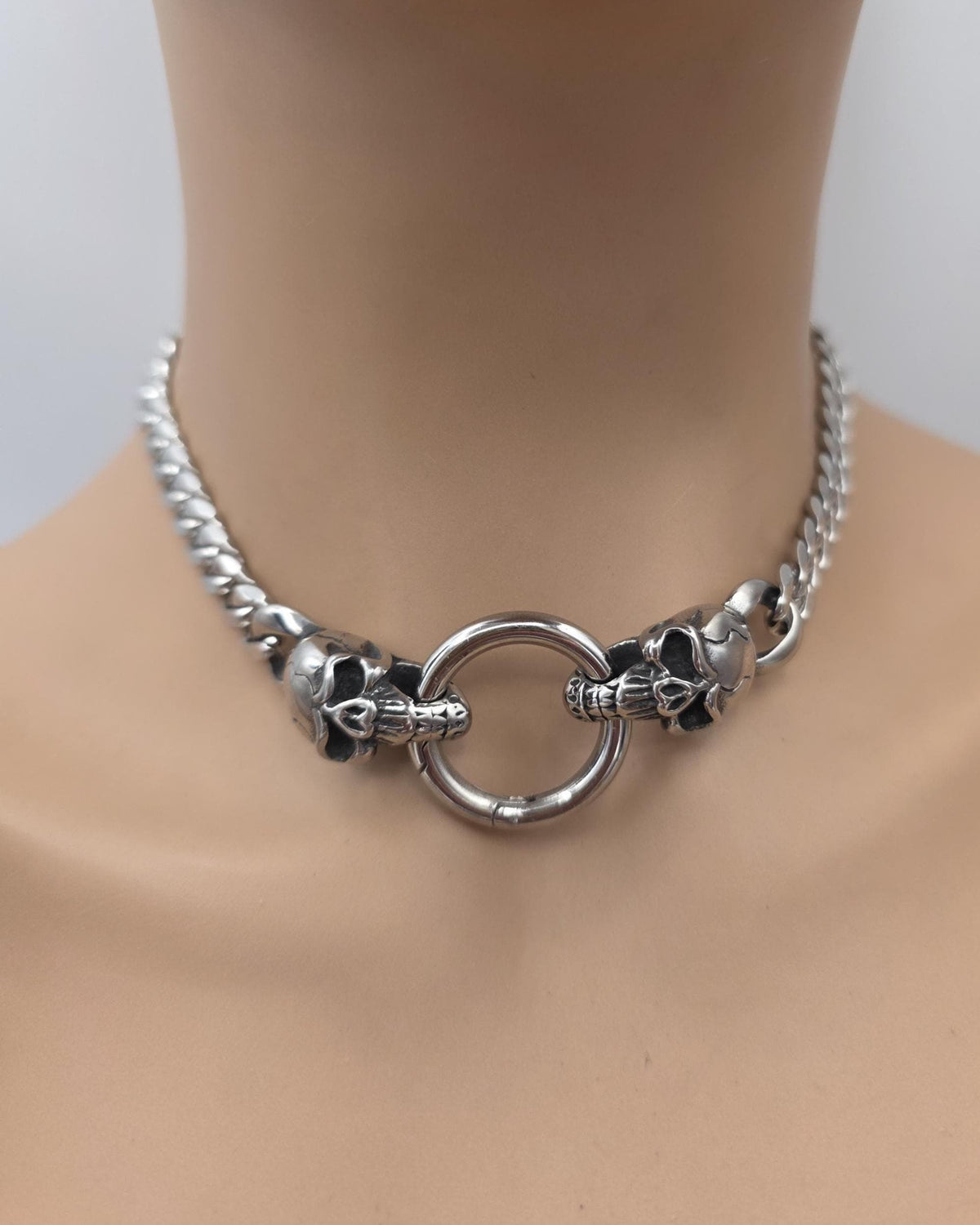 Steel Heavy Duty Skull Clasp Mens Chunky Chain Choker Necklace: Goth Punk Metal Viking Necklace