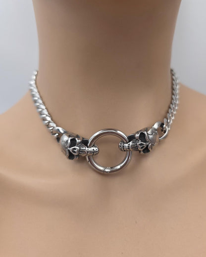 Steel Heavy Duty Skull Clasp Mens Chunky Chain Choker Necklace: Goth Punk Metal Viking Necklace