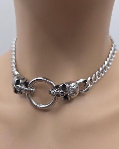 Steel Heavy Duty Skull Clasp Mens Chunky Chain Choker Necklace: Goth Punk Metal Viking Necklace