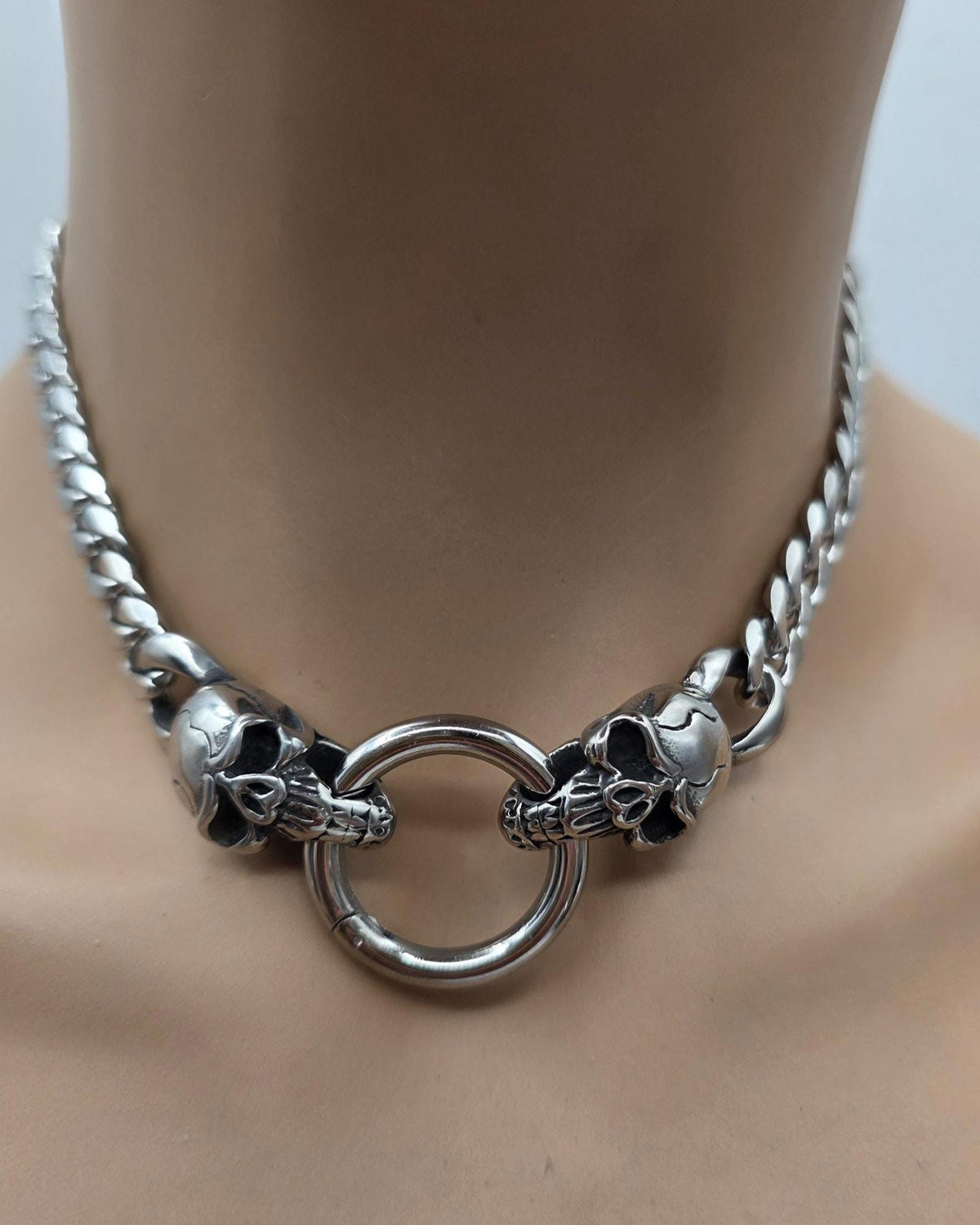 Steel Heavy Duty Skull Clasp Mens Chunky Chain Choker Necklace: Goth Punk Metal Viking Necklace