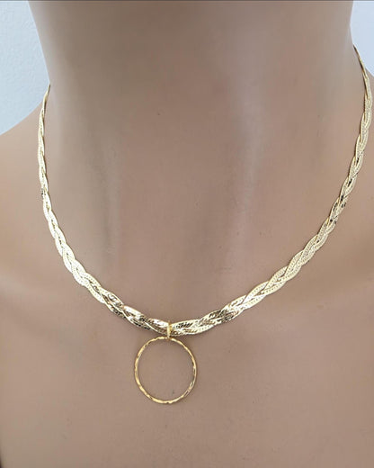 10K Gold Vermeil Day Collar Necklace, Braided Gold Choker with O Ring, Adjustable Collar, Sterling Silver Vermeil Necklace