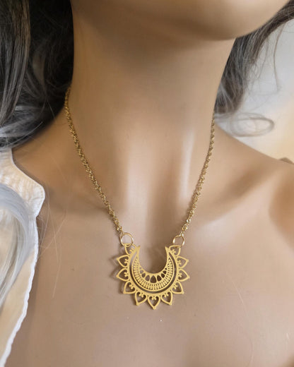 Gold Mandala Evil Eye Layered Protection Necklace Set - Chain Zen Stack Jewelry