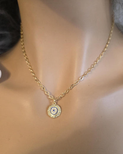 Gold Mandala Evil Eye Layered Protection Necklace Set - Chain Zen Stack Jewelry