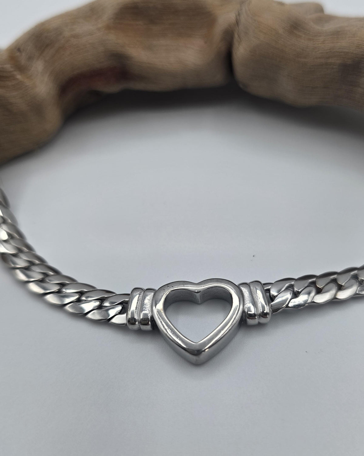 Steel Day Collar Heart Choker Thick Chain - Permanent Locking Clasp Options | Couples jewelry
