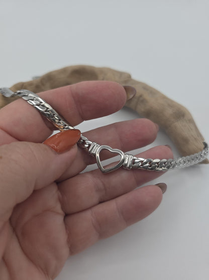 Steel Day Collar Heart Choker Thick Chain - Permanent Locking Clasp Options | Couples jewelry