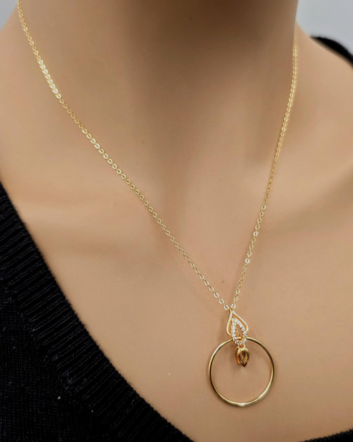 14k Gold Filled Elegant Chain Day Collar Ring Necklace, Devotion Luxury Fine Jewelry