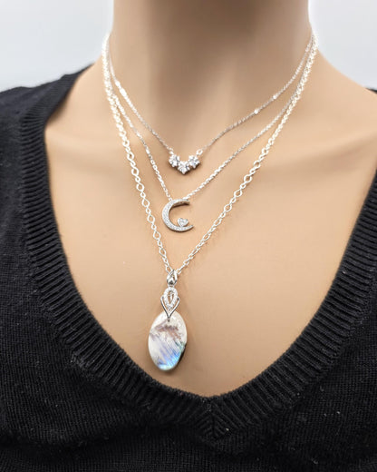 Sterling Silver Layered Necklace Set | Serpentine Chain & Protective Talisman Pendant