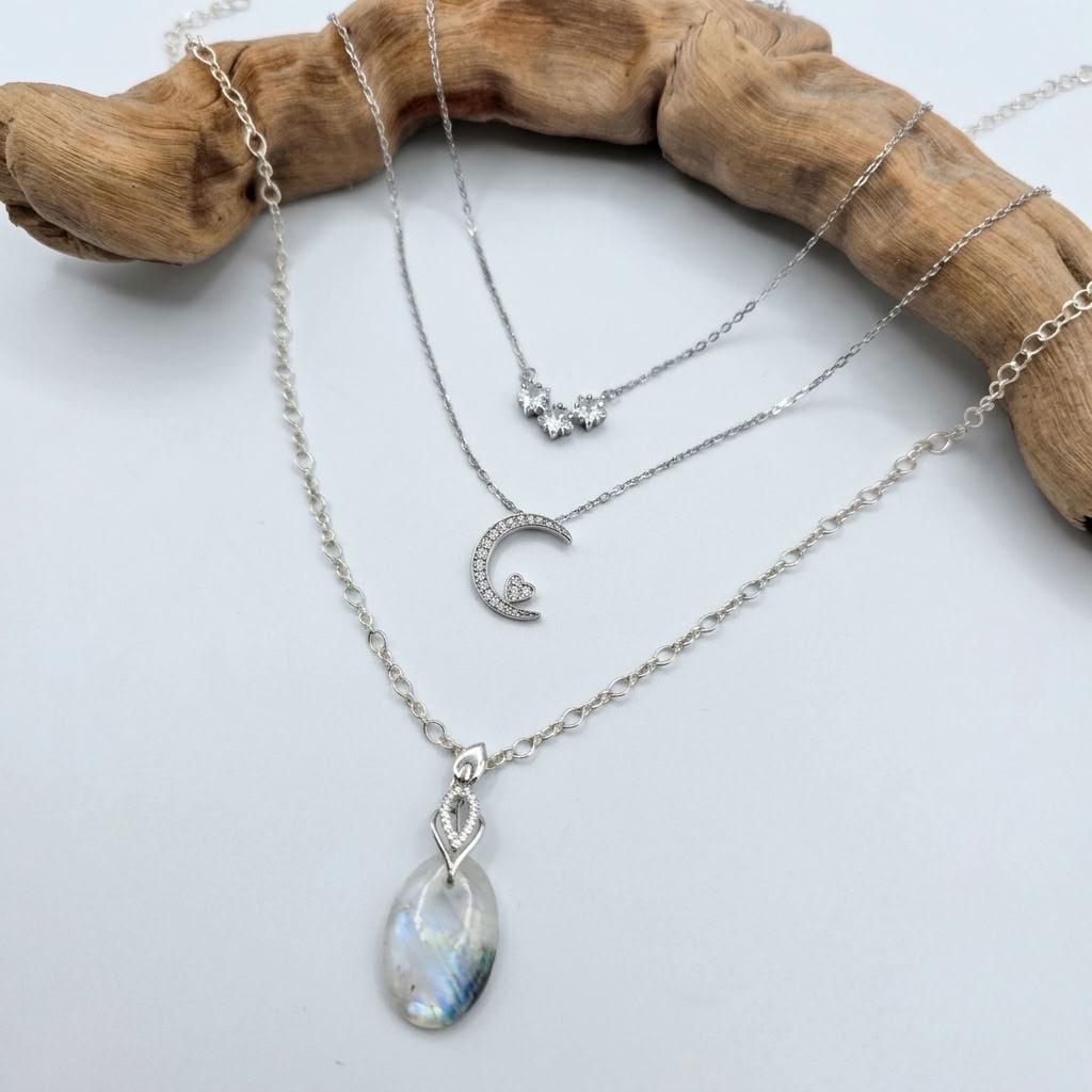 Sterling Silver Layered Necklace Set | Serpentine Chain & Protective Talisman Pendant
