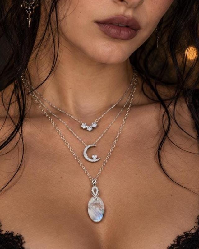 Sterling Silver Layered Necklace Set | Serpentine Chain & Protective Talisman Pendant