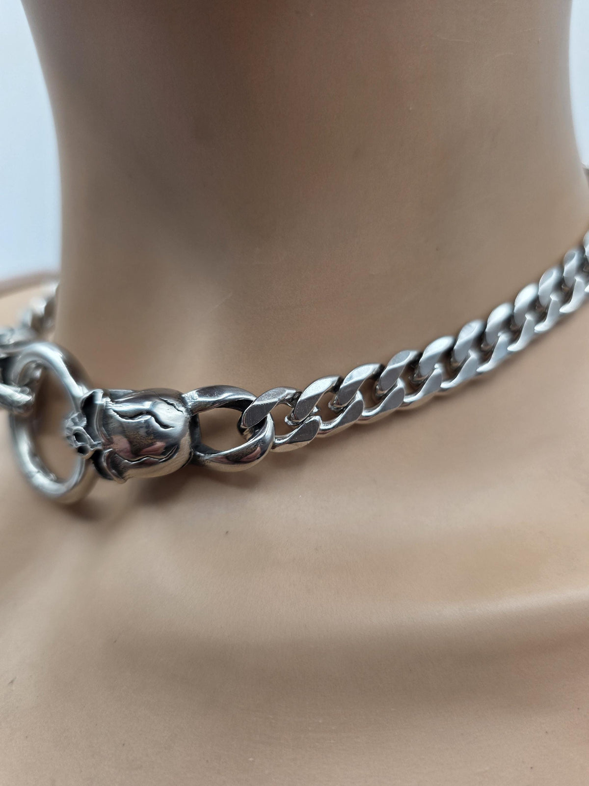 Steel Heavy Duty Skull Clasp Mens Chunky Chain Choker Necklace: Goth Punk Metal Viking Necklace