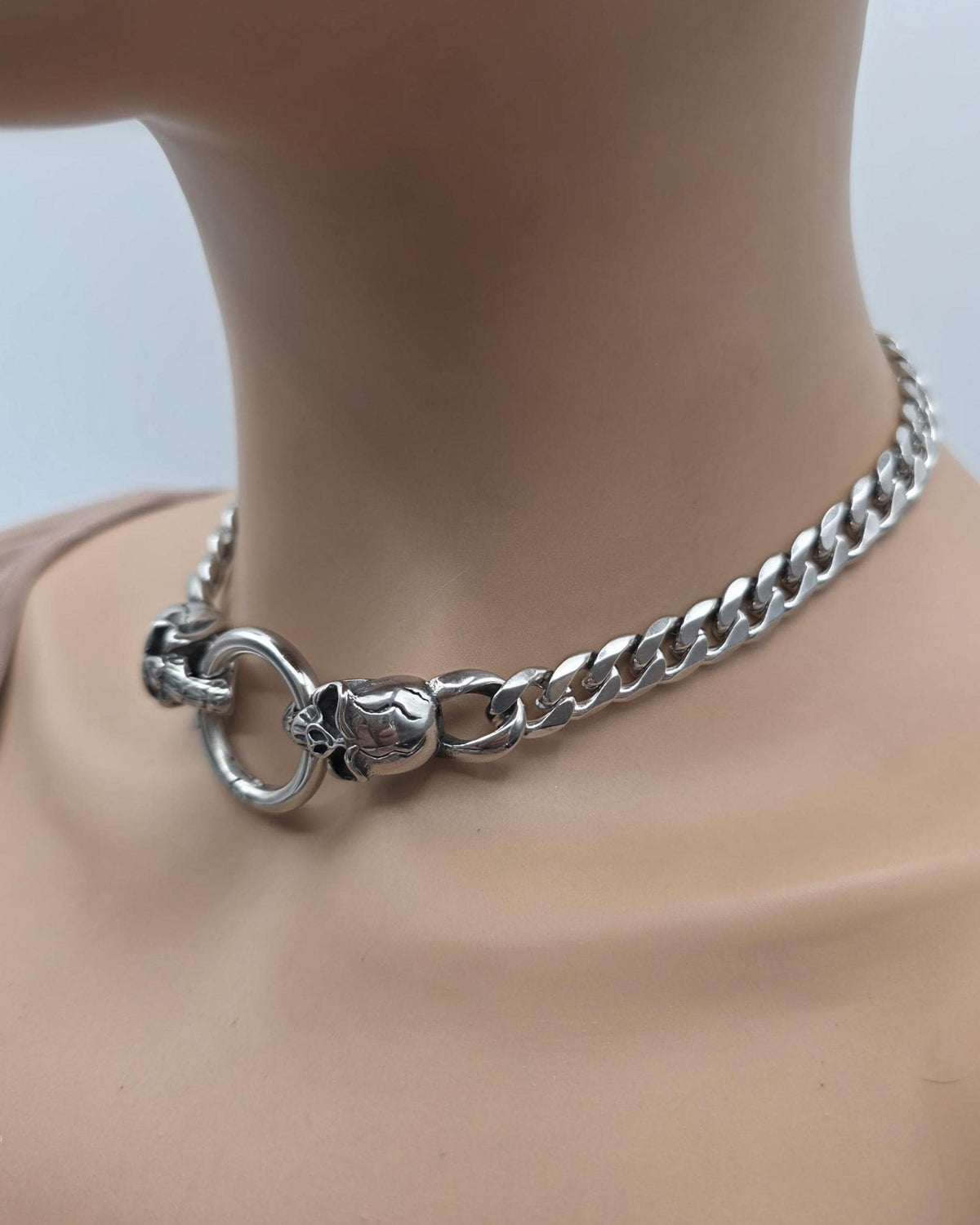 Steel Heavy Duty Skull Clasp Mens Chunky Chain Choker Necklace: Goth Punk Metal Viking Necklace