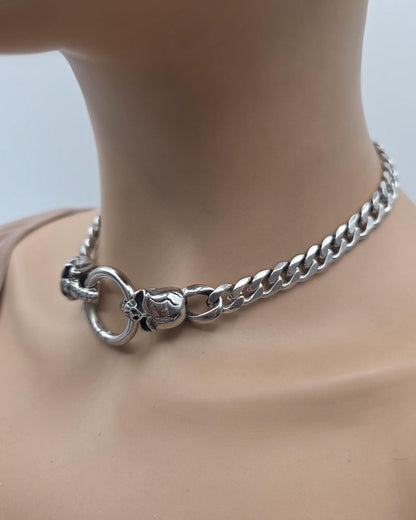 Steel Heavy Duty Skull Clasp Mens Chunky Chain Choker Necklace: Goth Punk Metal Viking Necklace