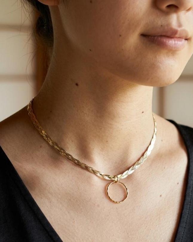 10K Gold Vermeil Day Collar Necklace, Braided Gold Choker with O Ring, Adjustable Collar, Sterling Silver Vermeil Necklace